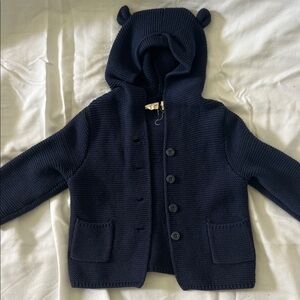 Baby Gap Boys Navy Blue Knit Hooded Cardigan with Bear Ears 12-18M